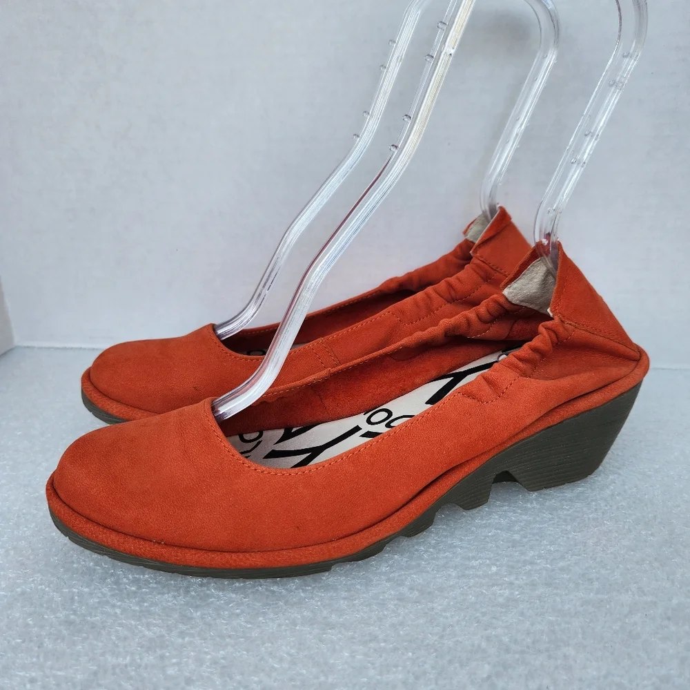 Fly London Pled Size 41 Wedge Shoes Orange Leather